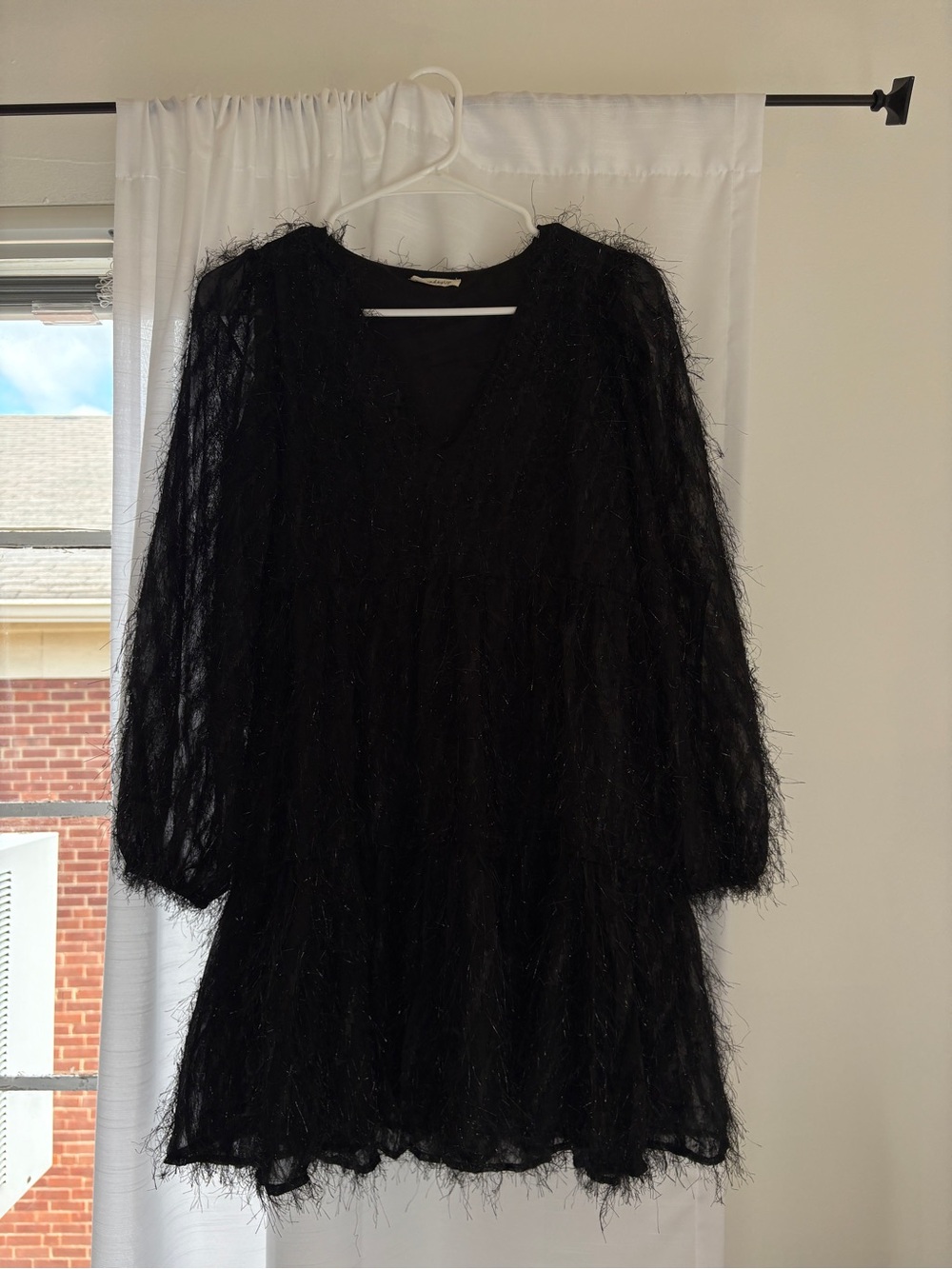 Black Textured V-Neck Women's Dress